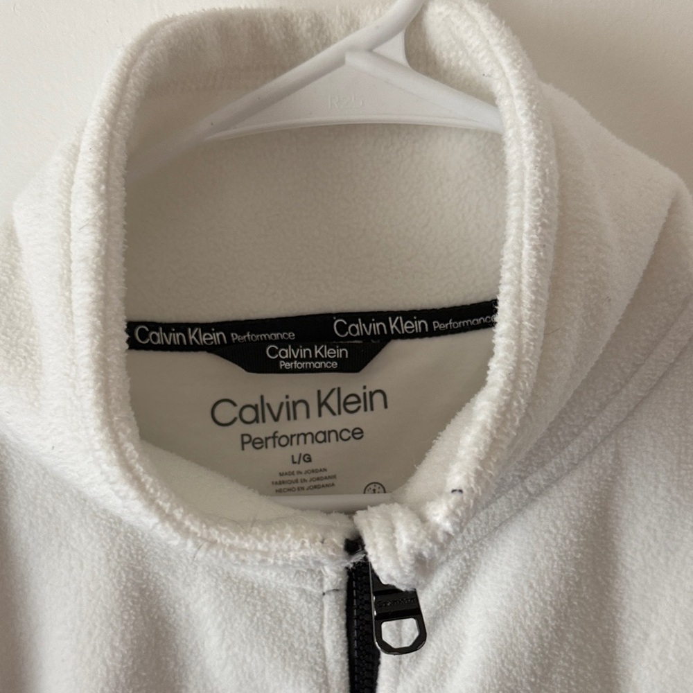 Calvin Klein White Fleece Jacket with Black Quilted Pocket
